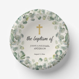 Bols En Carton Baptême religieux Eucalyptus Gold Cross