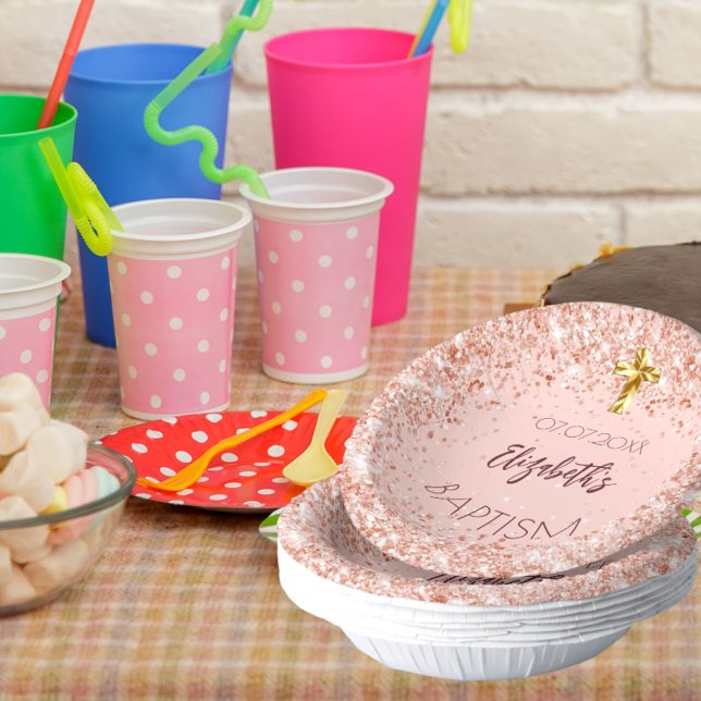 Bols En Carton Baptême rose d'or confetti nom de fille (Créateur téléchargé)