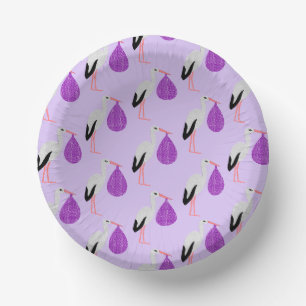 Bols En Carton Bébé cigogne motif violet genre neutre