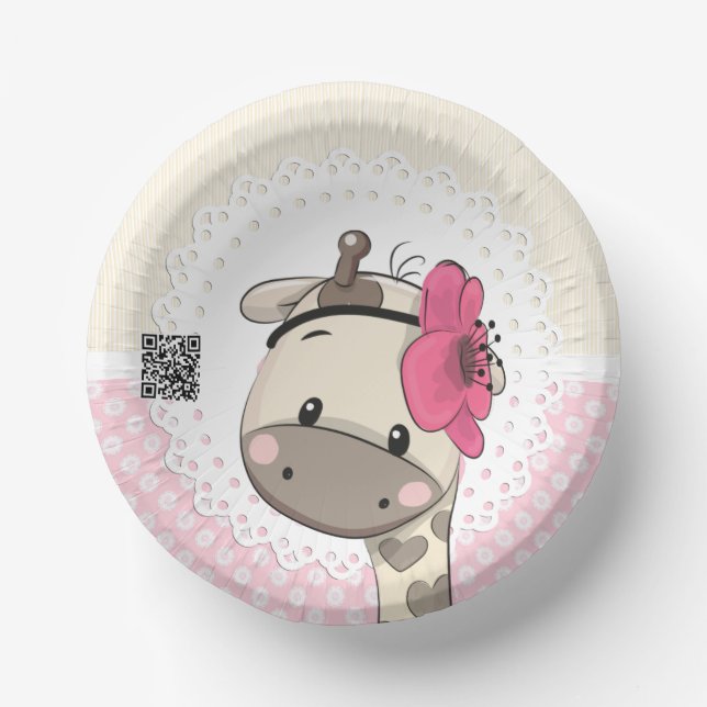Bols En Carton Bébé personnalisé - Bol en papier Giraffe rose (Recto)