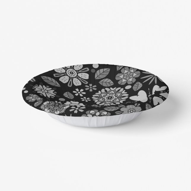 Bols En Carton Black And Gray Retro Floral Art Seamless Pattern (Angulaire)