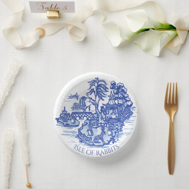 Bols En Carton Blue Willow Rabbit classique Whimsical Pottery Pap (Mariage)