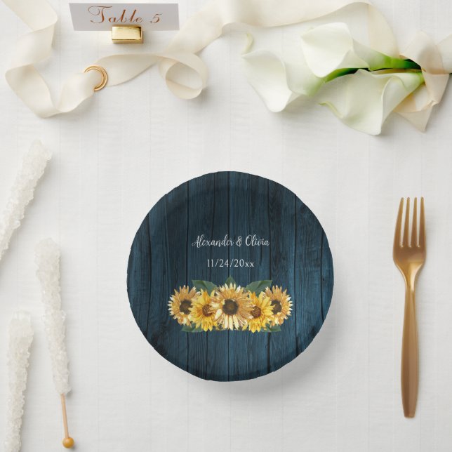 Bols En Carton Bol en papier Mariage de tournesol bleu rustique (Mariage)