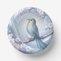 Bol floral à oiseau bleu en papier