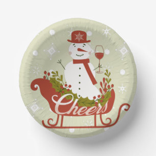 Bols En Carton Bonhomme de neige trinquant au vin et traîneau fêt