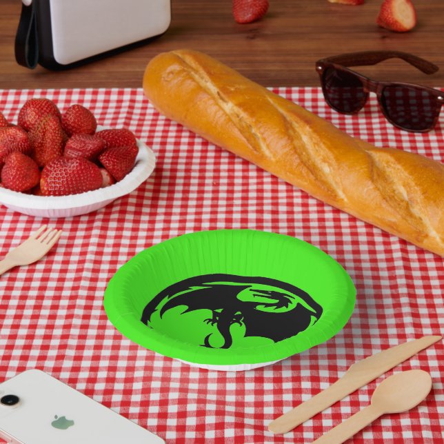Bols En Carton Boules en papier vert Dragon noir (Pique-nique)