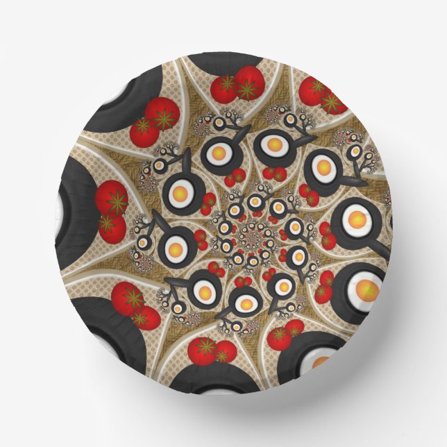 Bols En Carton Brunch Fractal Art Drôle Nourriture, Tomates, Oeuf (Recto)