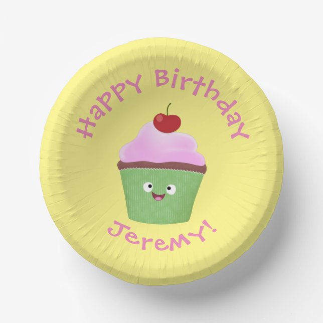 Bols En Carton Caricature de cupcake joyeux (Recto)