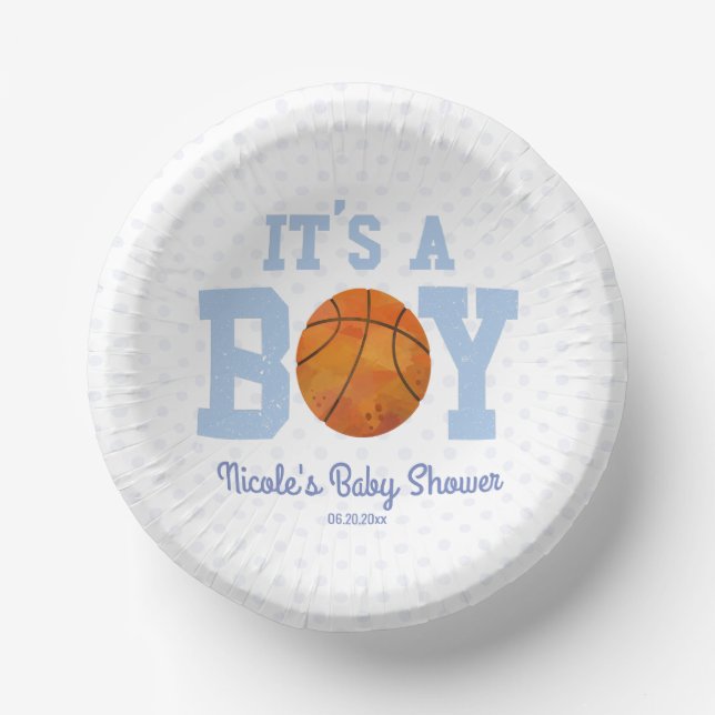 Bols En Carton C'est un garçon ! Baby shower Blue Basketball (Recto)
