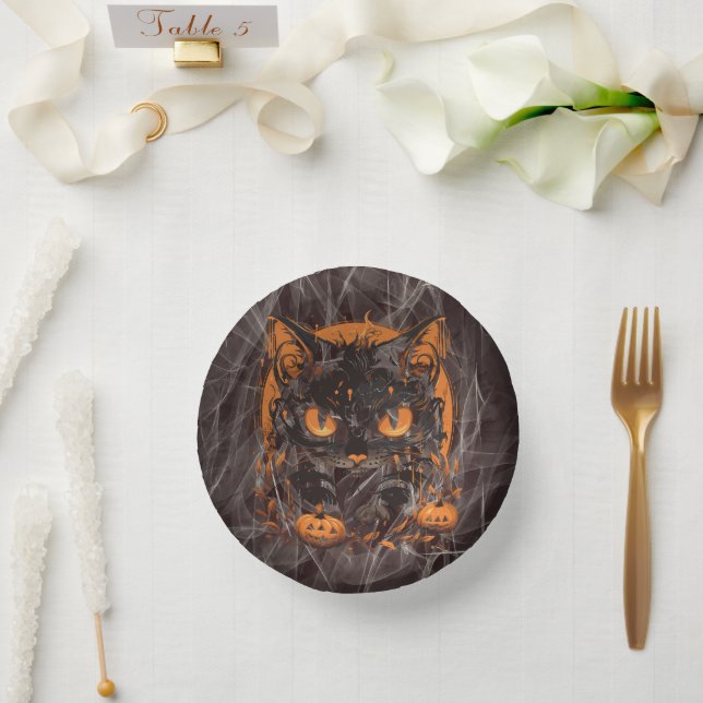 Bols En Carton Chat noir d'Halloween avec Citrouilles et lune (Mariage)