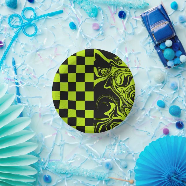 Bols En Carton Chèques et permules - Lime vert et noir (Fête)