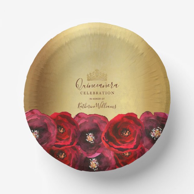 Bols En Carton Chic Red Rose Floral Gold Crown Quinceañera (Recto)