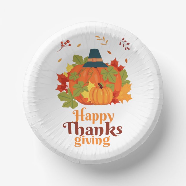 Bols En Carton Citrouille bon thanksgiving avec Casquette et Feui (Recto)
