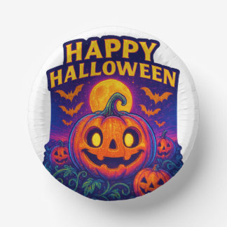 Bols En Carton Citrouille Neon Glow "Happy Halloween"