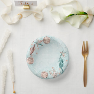 Bols En Carton Coastal Chic   Turquoise Green et Coral Reef Party