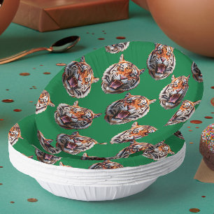 Bols En Carton Conception de motif tête de tigre vert 