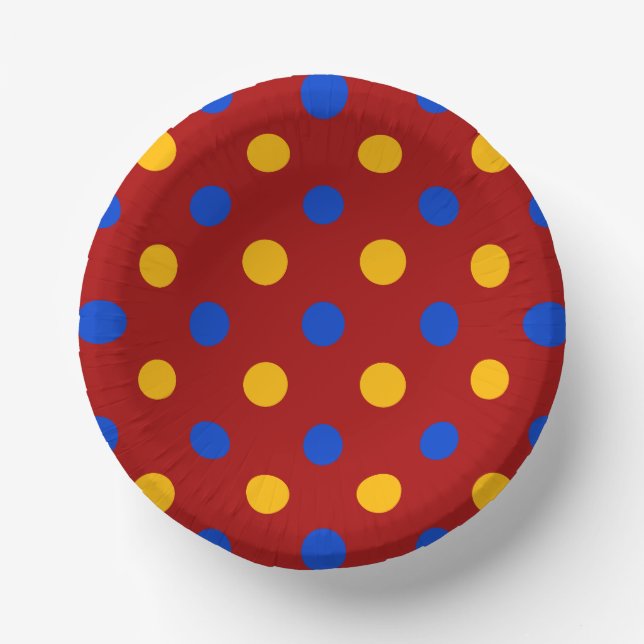 Bols En Carton Conception de points polka rouges bleus jaunes  (Recto)