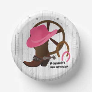 Bols En Carton Cowgirl Personnalisé Anniversaire Fête Rustique