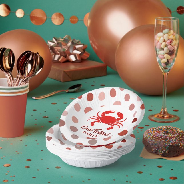 Bols En Carton Crabe rouge Fruits de mer Nautique Polka dot Party (Multi)
