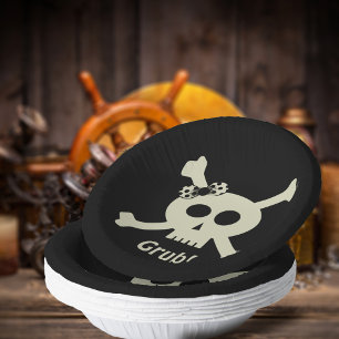 Bols En Carton Crâne pirate et os croisés Noir personnalisé