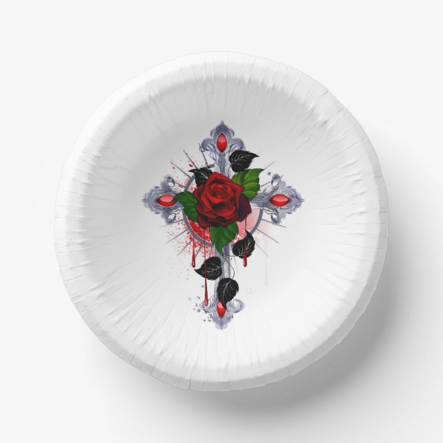Bols En Carton Croix d'argent avec une rose rouge (Recto)