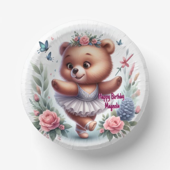 Bols En Carton Custom Little Ballerina Bear Birthday Paper Bowls (Recto)