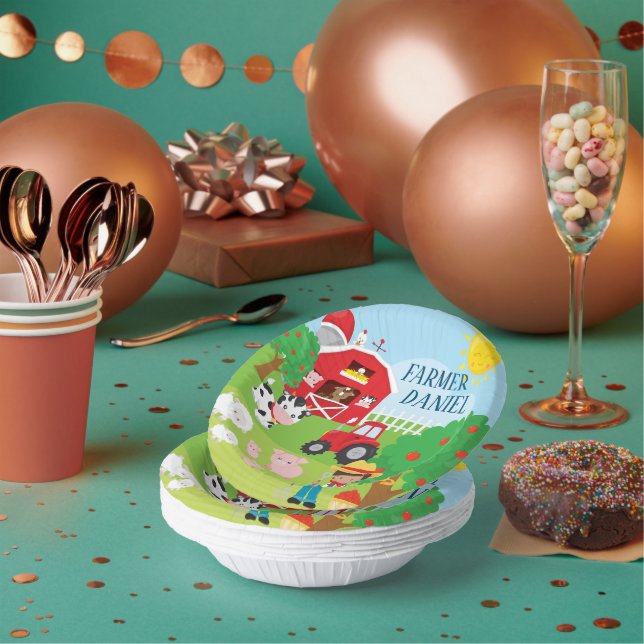 Bols En Carton Cute Barnyard Animaux, Fermier, Tracteur Anniversa (Multi)