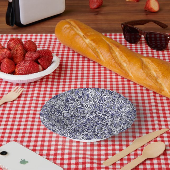 Bols En Carton Cute blue white paisley patterns design (Pique-nique)