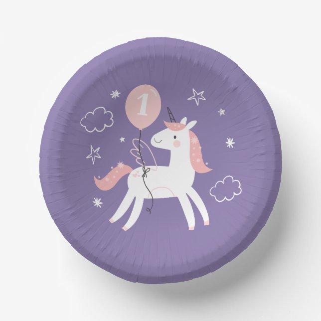Bols En Carton Cute Unicorn Girly Purple et rose anniversaire (Recto)