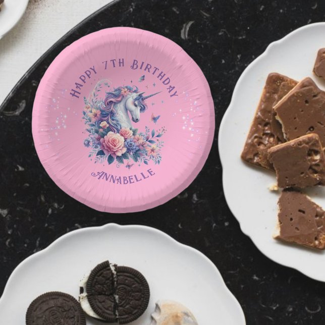 Bols En Carton Cute Unicorn violet Fleurs roses Filles Anniversai (Créateur téléchargé)