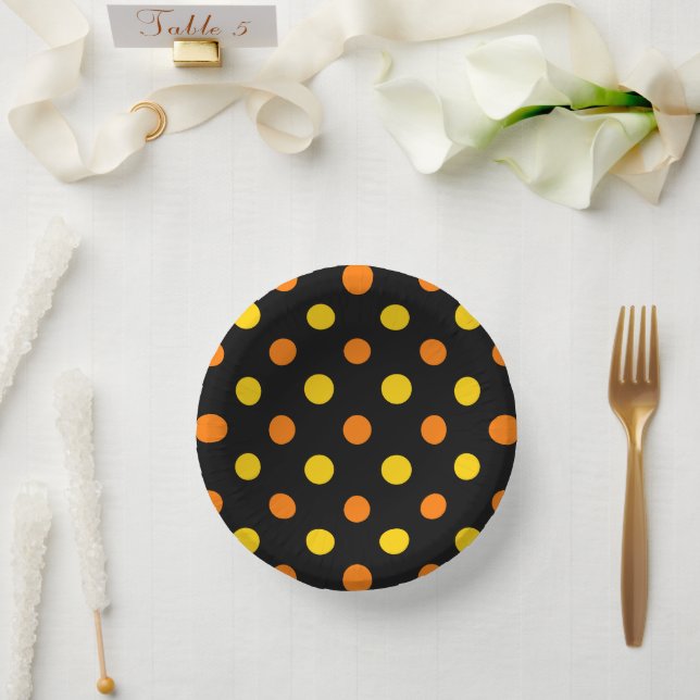 Bols En Carton Design Orange Jaune Sur Points noirs  (Mariage)