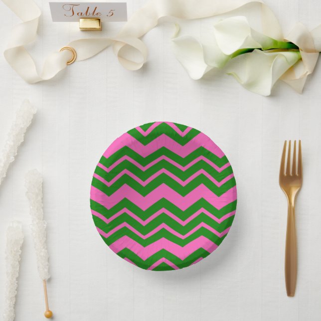 Bols En Carton Dessin chevron zigzag vert rose  (Mariage)