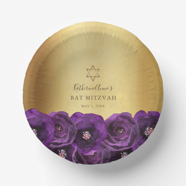 Bols En Carton Elegant Purple Rose Floral Gold Bat Mitzvah (Recto)
