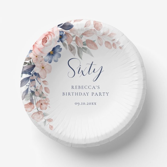 Bols En Carton Élégant script rose floral 60e anniversaire (Recto)