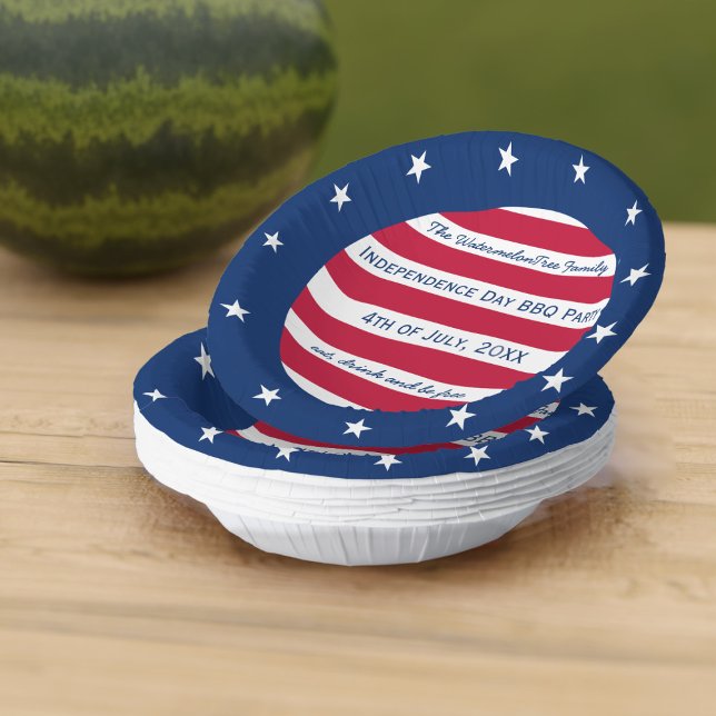 Bols En Carton Étoiles et rayures Rouge blanc et bleu patriotique (Stars and stripes! Just add your party details to this red white and blue patriotic paper bowl)