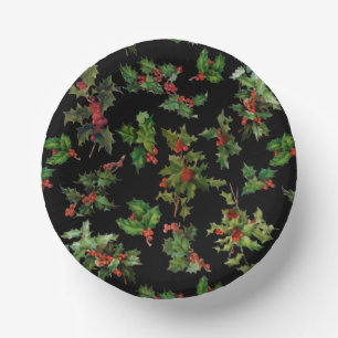 Bols En Carton Festive Vintage style Holly-Black Arrière - plan