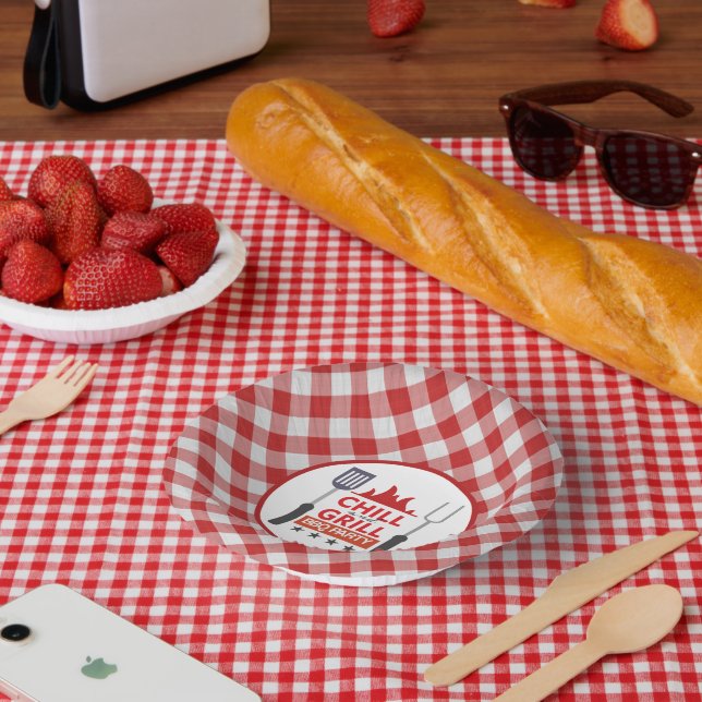 Bols En Carton Fête barbecue sur le grill frais mignon (Pique-nique)