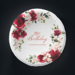 Bols En Carton Fête du 70e anniversaire personnalisée rouge rose<br><div class="desc">De jolies roses rouges et pivoines roses blush ornent ce bol en papier personnalisé pour la fête du 70e anniversaire. Deux magnifiques arrangements floraux décorent les côtés. Une calligraphie élégante écrit 70e anniversaire, Le nom du célébrant est en dessous. Cet article fait partie de la collection Rose rouge et Pivoine...</div>