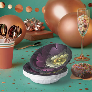 Bols En Carton Fleur fractale grise et pourpre moderne abstraite