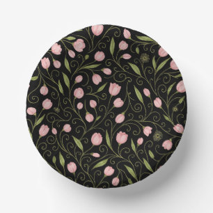 Bols En Carton Fleur mignonne, rose sur noir avec motif répétitif
