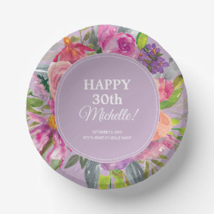 Bols En Carton Fleur Sauvage Aquarelle Rose Violet 30 ans Anniver