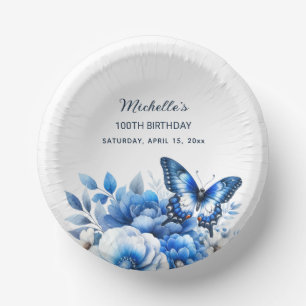 Bols En Carton Fleurs papillons bleues Élégant 100e anniversaire