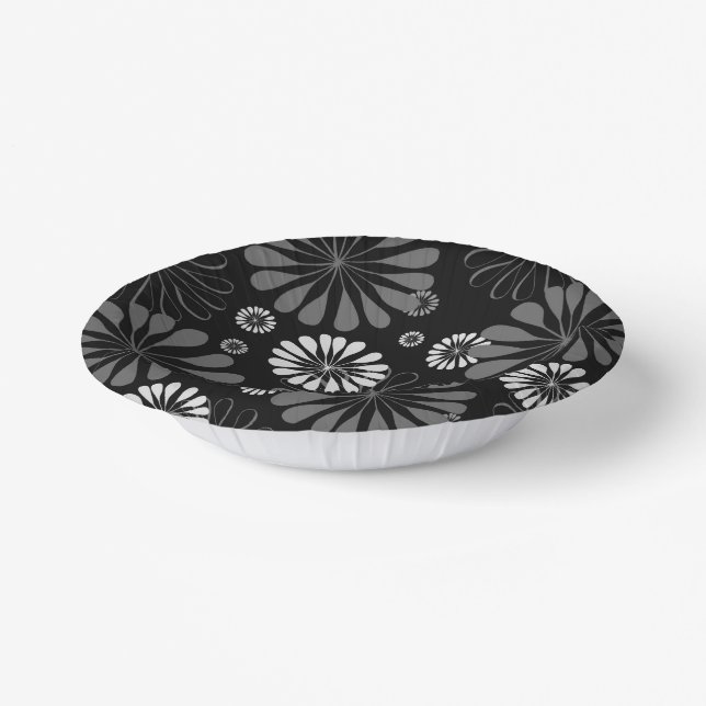 Bols En Carton Fleurs rétro noir et blanc (Angulaire)