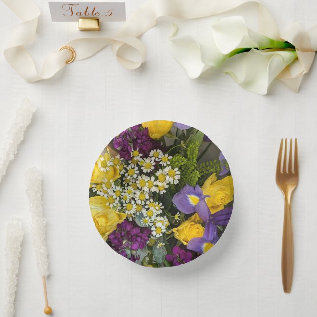 Bols En Carton Fleurs violettes et jaunes (Mariage)