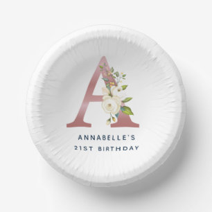 Bols En Carton Floral Monogramme Rose Gold Initiale 21ème anniver