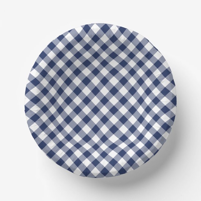 Bols En Carton Gingham Rétro Bleu Nuit  (Recto)