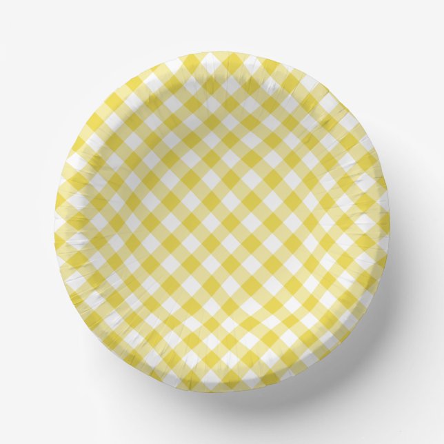 Bols En Carton Gingham Rétro Jaune Doré (Recto)