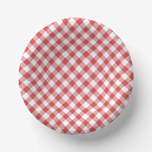 Bols En Carton Gingham Rétro Rouge Corail (Recto)