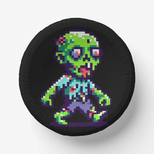 Bols En Carton Halloween 8 bits drôle zombie (Recto)