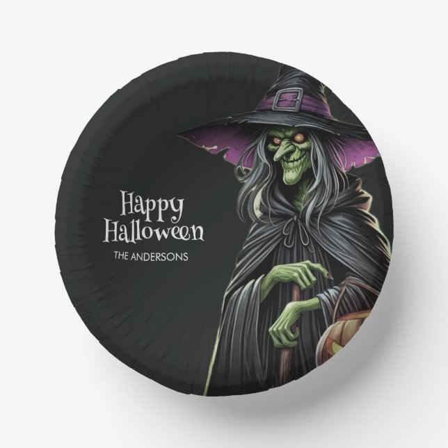 Bols En Carton Halloween à thème de sorcière effrayant (Recto)